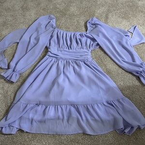 EXLURA Women's 2025 Casual Long Lantern Sleeve Dresses Square Neck Ruffle Tie Ba